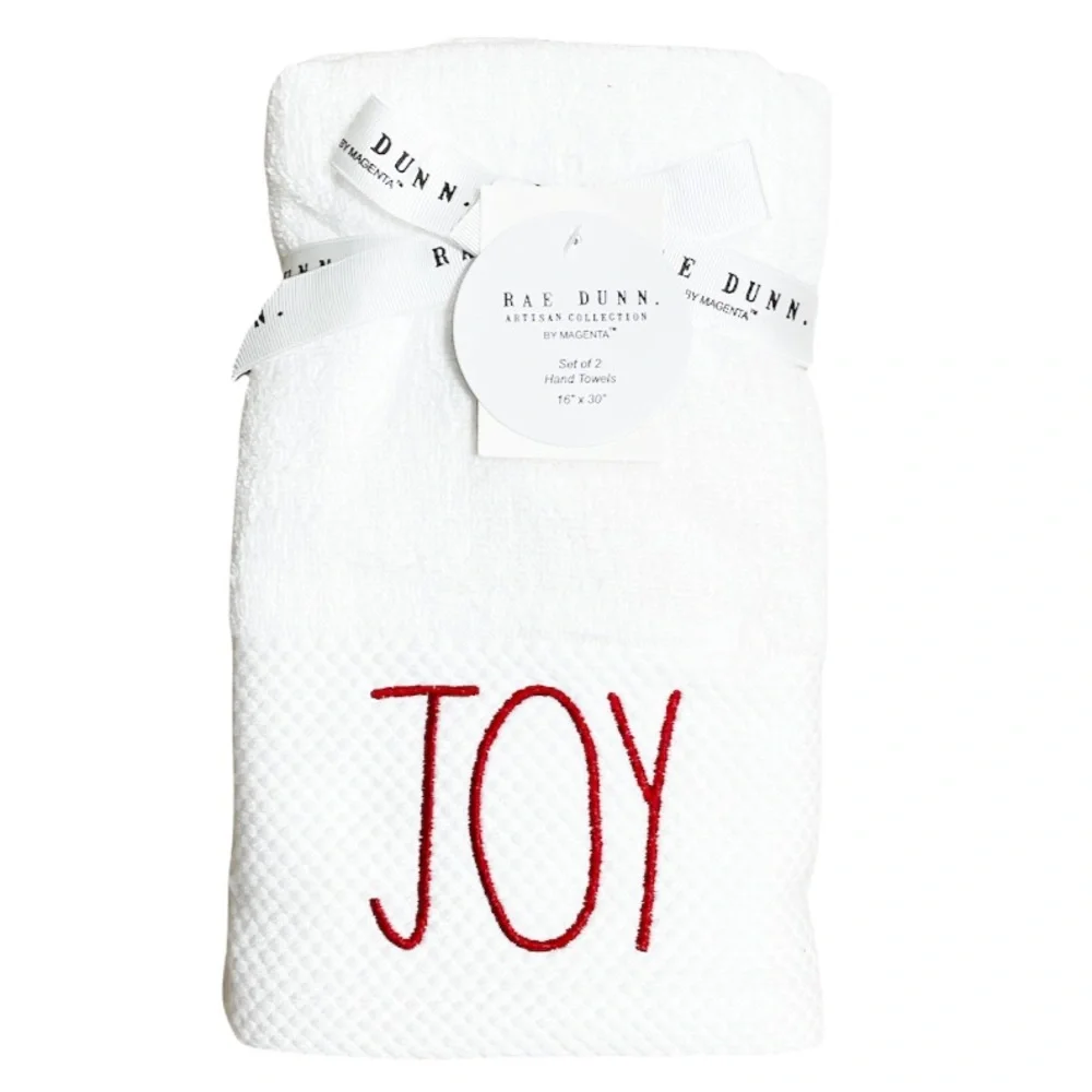 NEW Rae Dunn JOY Christmas Set of 2 Hand Towels